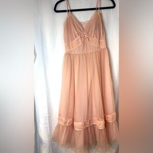 Vintage 1940s Gotham Gold Stripe Peach Nylon Chiffon Nightgown w/ Tag